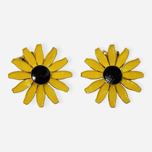 The Unbranded Brand Jewelry - VTG Yellow Enamel Gold Tone Sunflower Daisy Clip-On Earrings Retro Mod 1960s